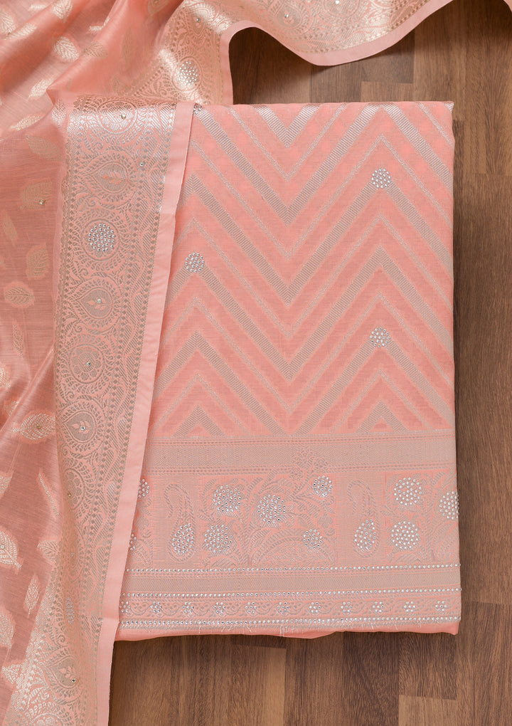 Peach Zariwork Banarasi Unstitched Salwar Suit