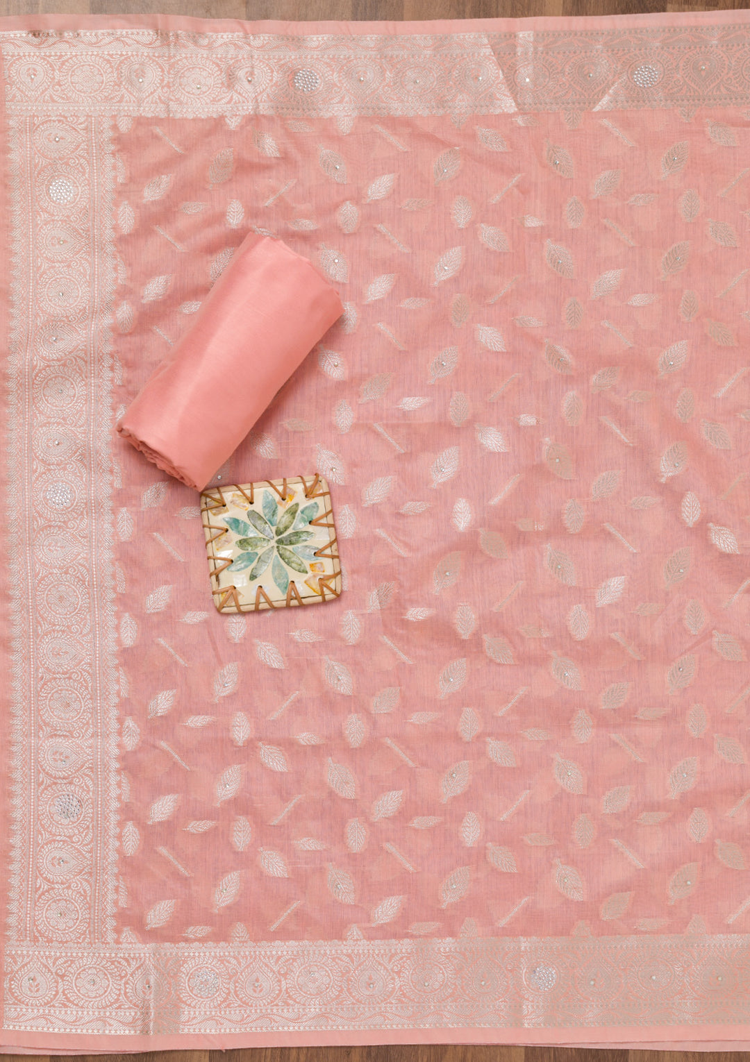 Peach Zariwork Banarasi Unstitched Salwar Suit
