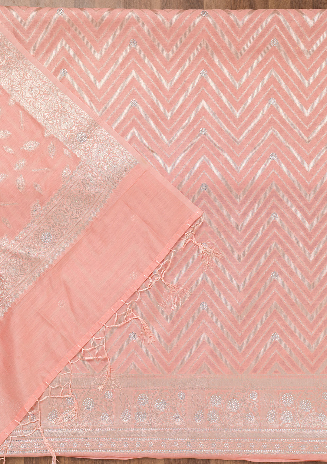 Peach Zariwork Banarasi Unstitched Salwar Suit