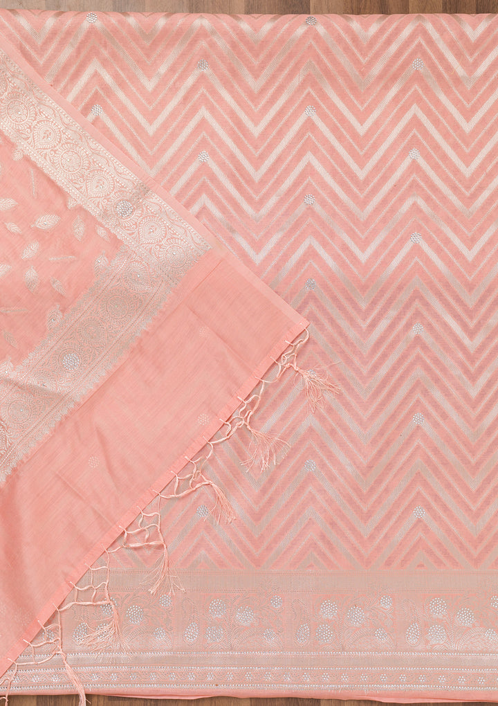 Peach Zariwork Banarasi Unstitched Salwar Suit