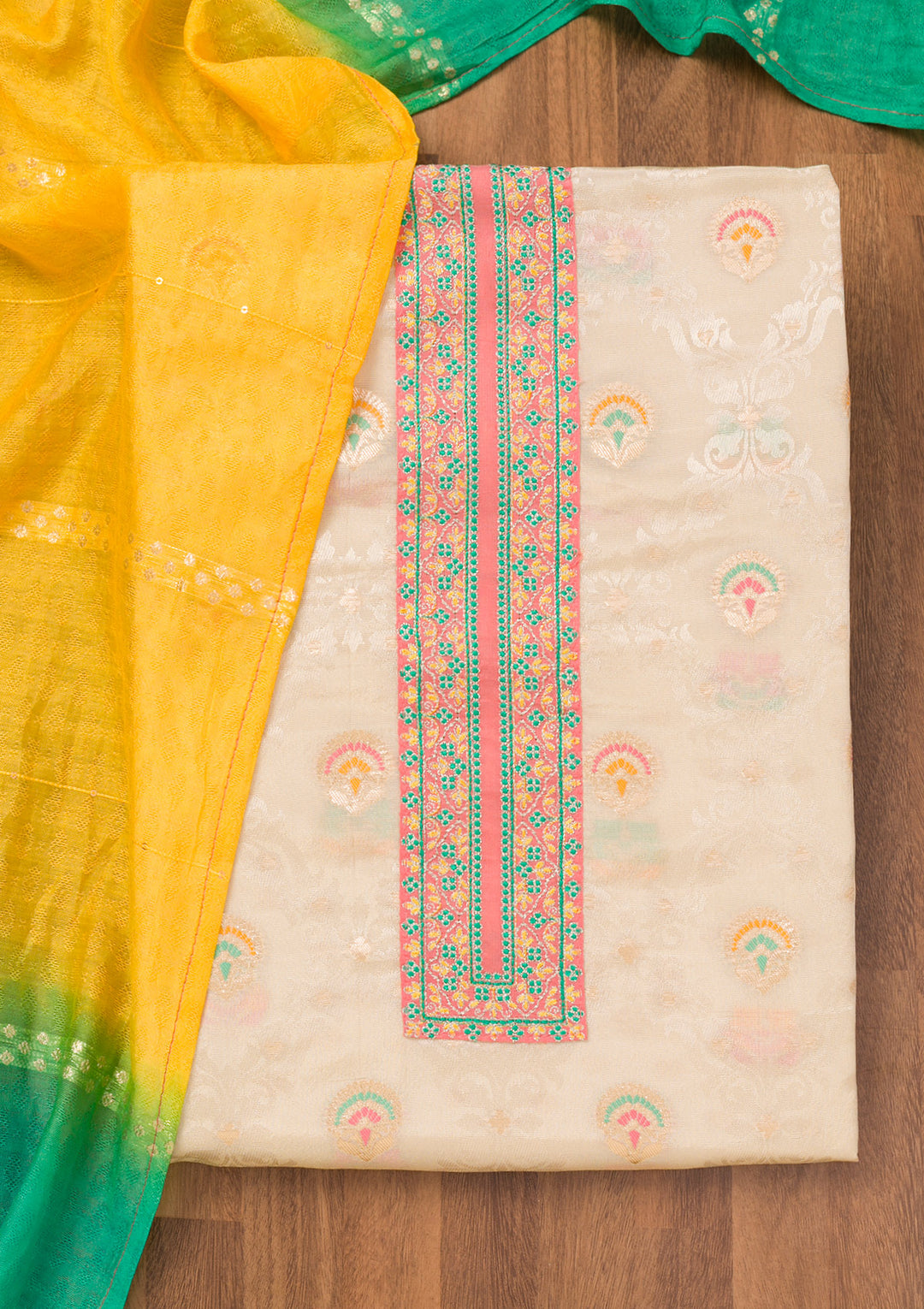 Peach Zariwork Banarasi Unstitched Salwar Suit