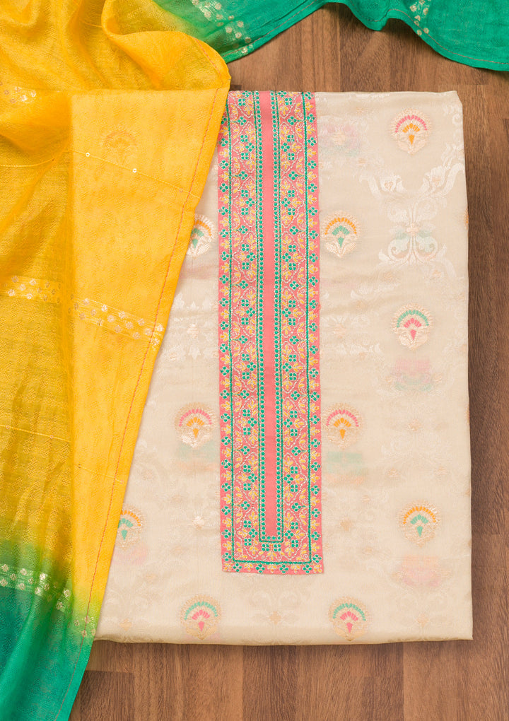 Peach Zariwork Banarasi Unstitched Salwar Suit