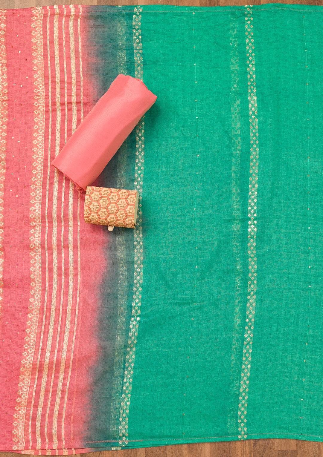 Peach Zariwork Banarasi Unstitched Salwar Suit