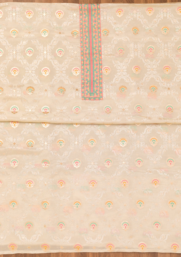 Peach Zariwork Banarasi Unstitched Salwar Suit