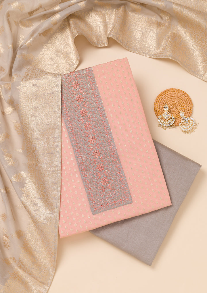 Peach Zariwork Banarasi Unstitched Salwar Suit