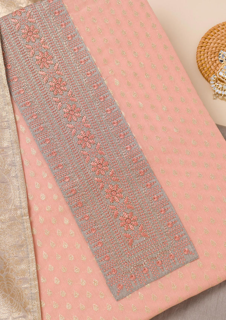 Peach Zariwork Banarasi Unstitched Salwar Suit