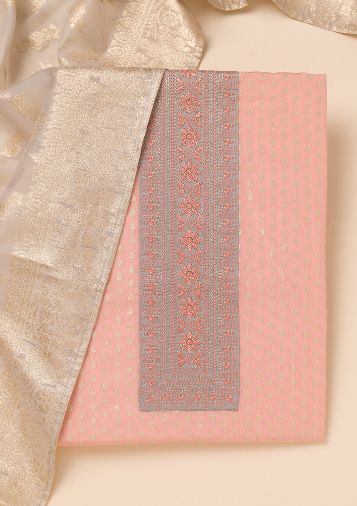 Peach Zariwork Banarasi Unstitched Salwar Suit