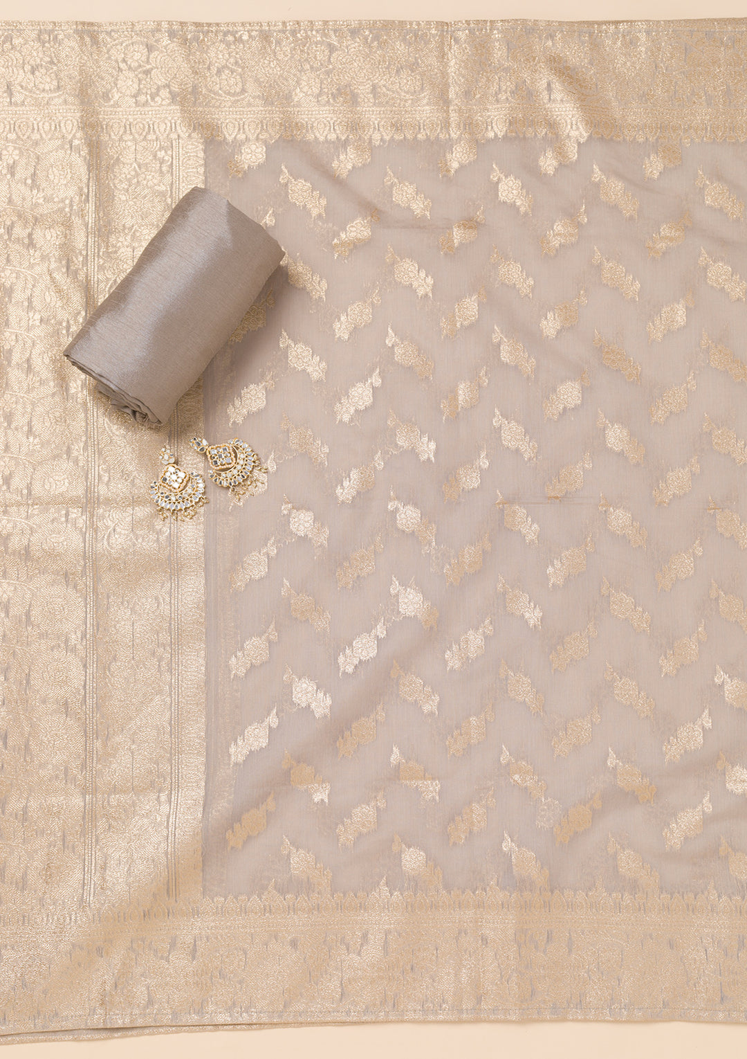 Peach Zariwork Banarasi Unstitched Salwar Suit