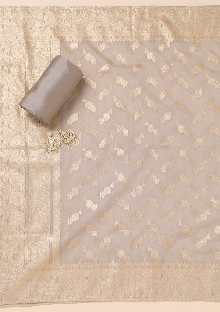 Peach Zariwork Banarasi Unstitched Salwar Suit