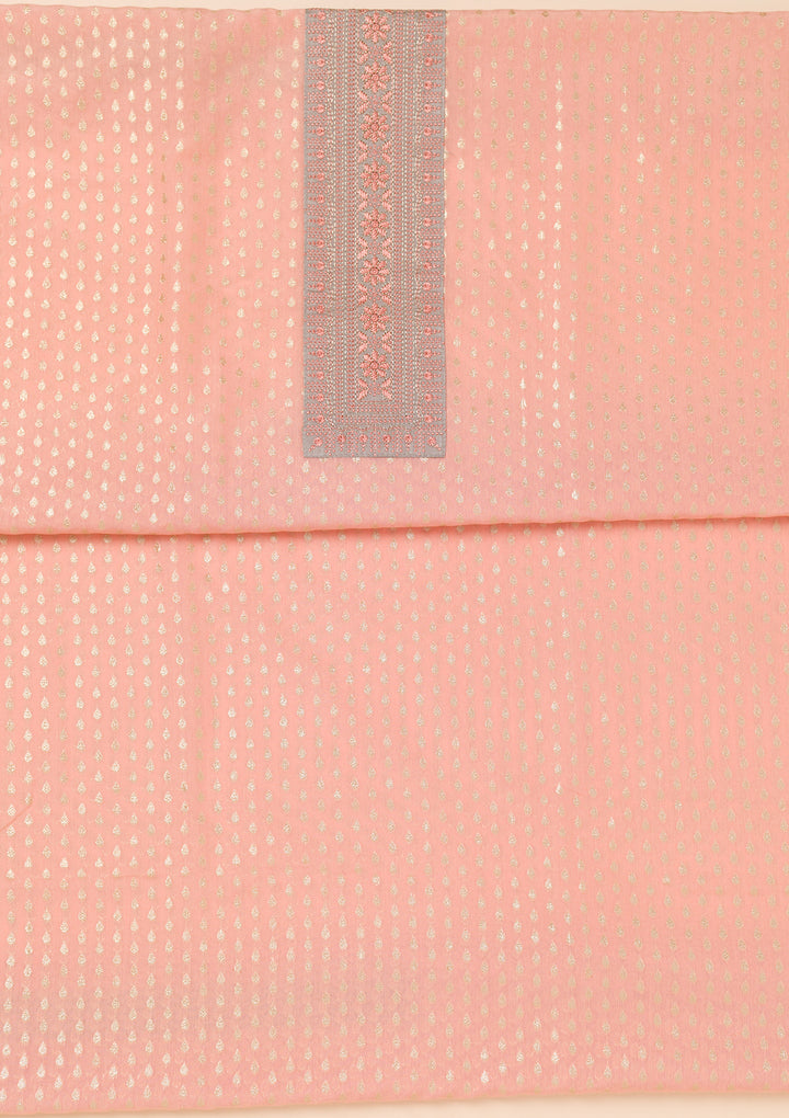 Peach Zariwork Banarasi Unstitched Salwar Suit