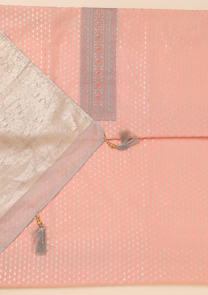 Peach Zariwork Banarasi Unstitched Salwar Suit