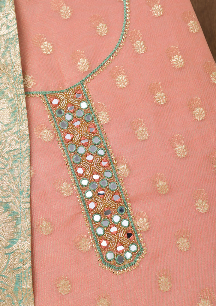 Peach Zariwork Banarasi Unstitched Salwar Suit