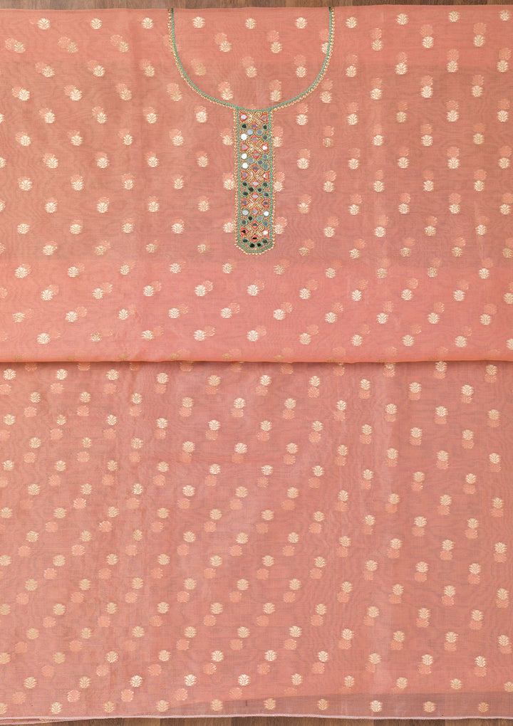 Peach Zariwork Banarasi Unstitched Salwar Suit