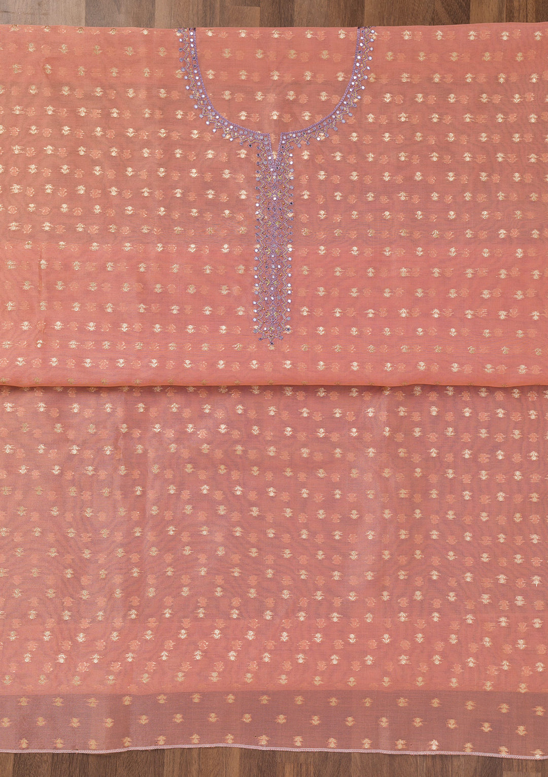 Peach Zariwork Banarasi Unstitched Salwar Suit