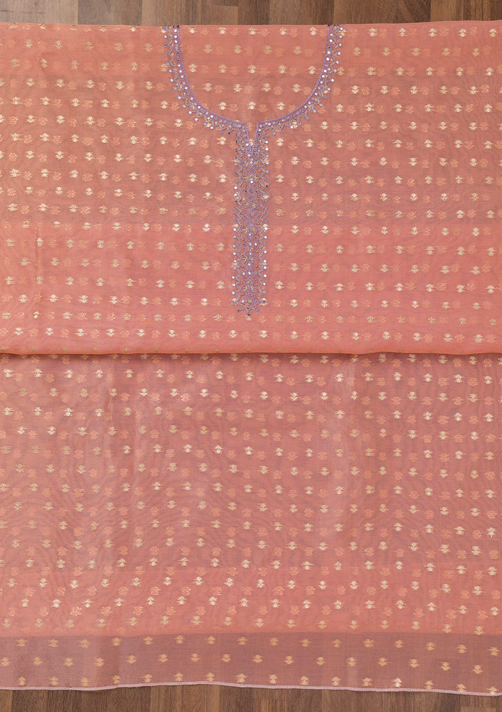 Peach Zariwork Banarasi Unstitched Salwar Suit