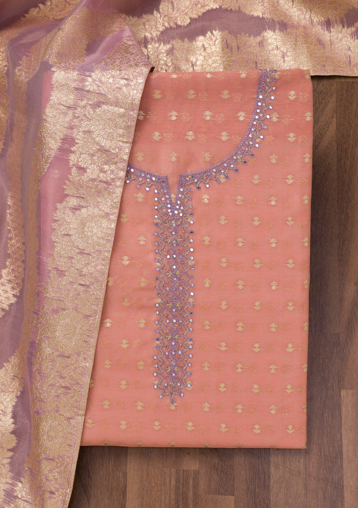 Peach Zariwork Banarasi Unstitched Salwar Suit