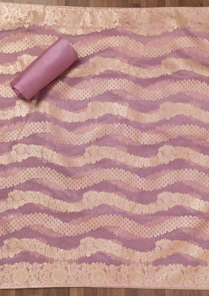 Peach Zariwork Banarasi Unstitched Salwar Suit
