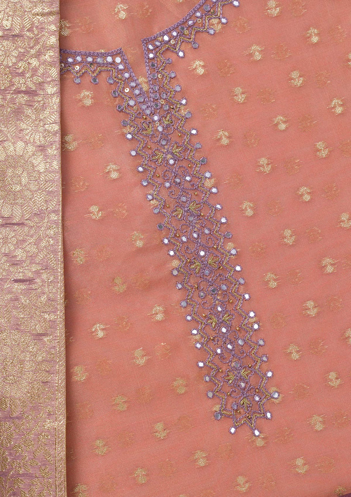 Peach Zariwork Banarasi Unstitched Salwar Suit