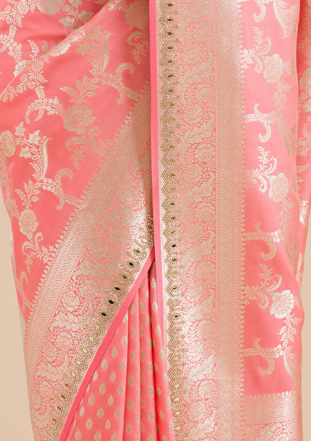 Peach Zariwork Banarasi Silk Saree