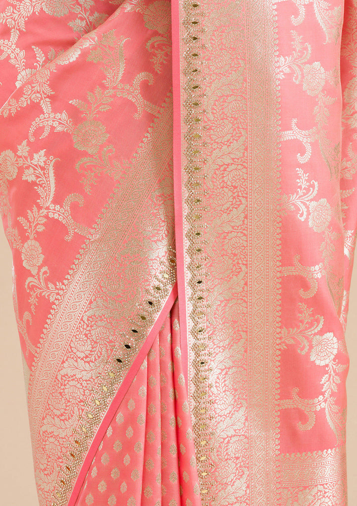 Peach Zariwork Banarasi Silk Saree
