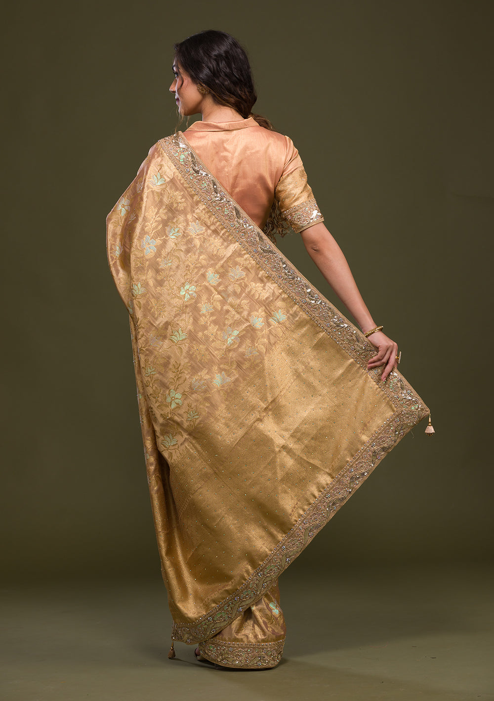 Peach Zariwork Brocade Saree-Koskii
