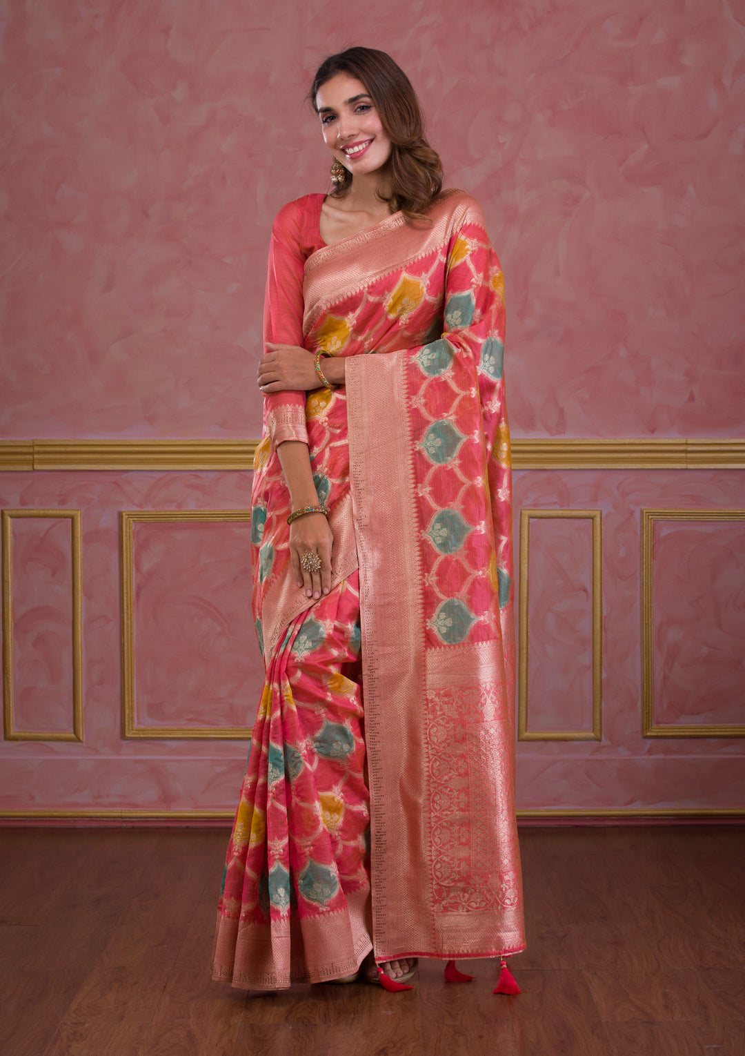 Peach Zariwork Brocade Saree