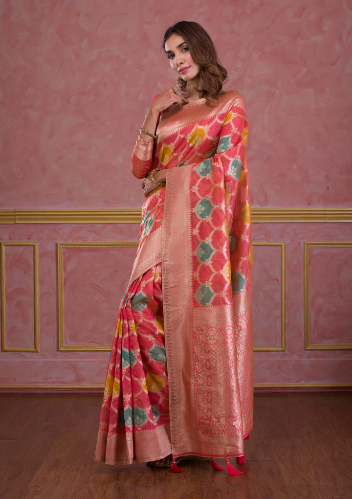 Peach Zariwork Brocade Saree