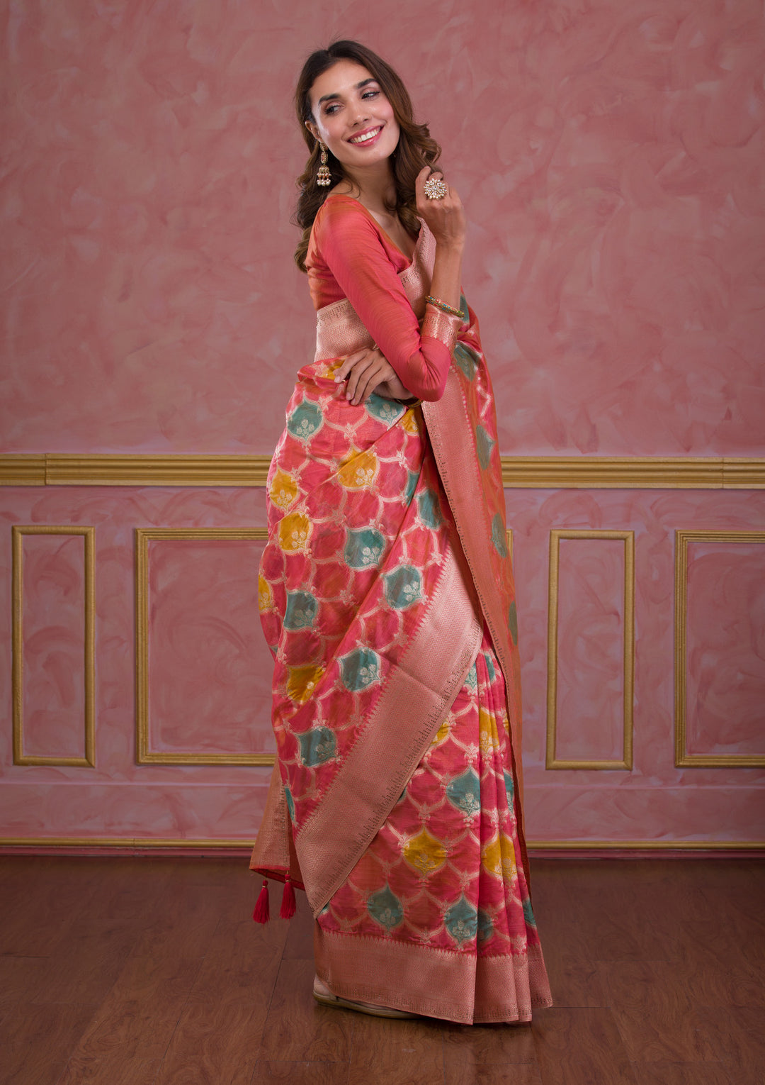 Peach Zariwork Brocade Saree
