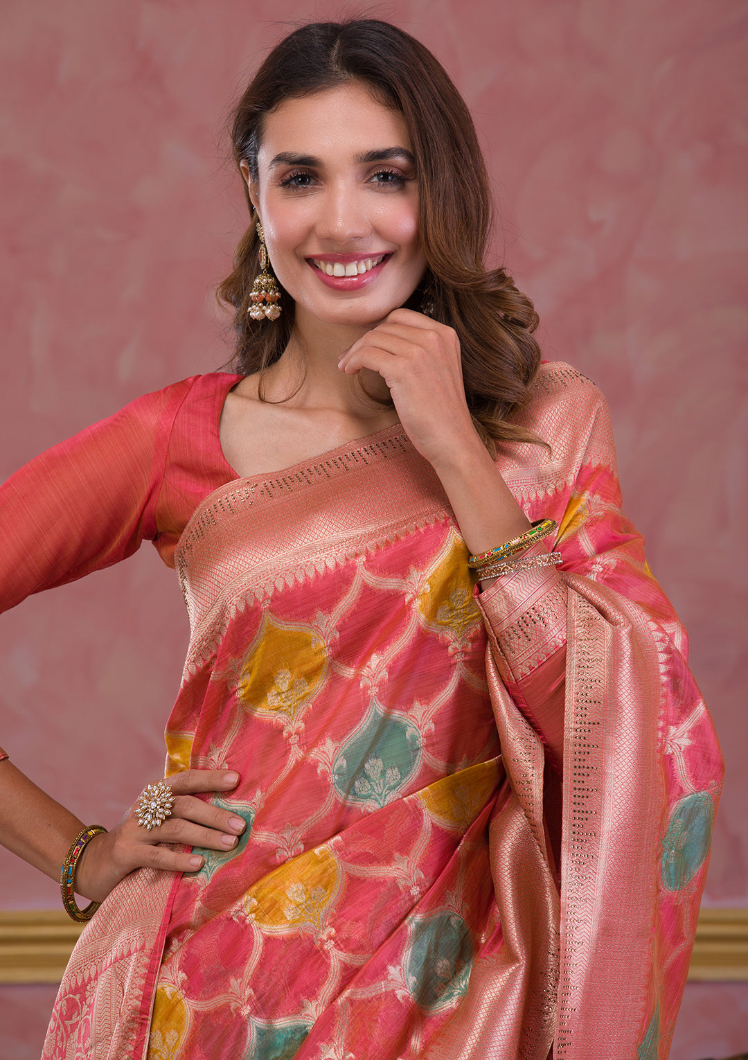 Peach Zariwork Brocade Saree