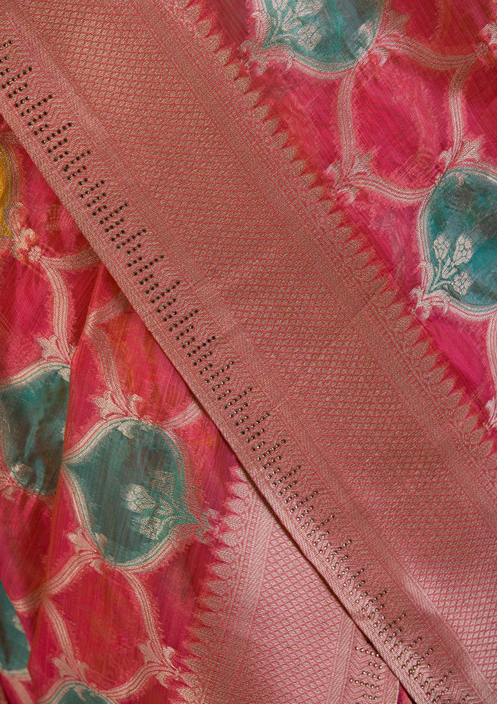 Peach Zariwork Brocade Saree