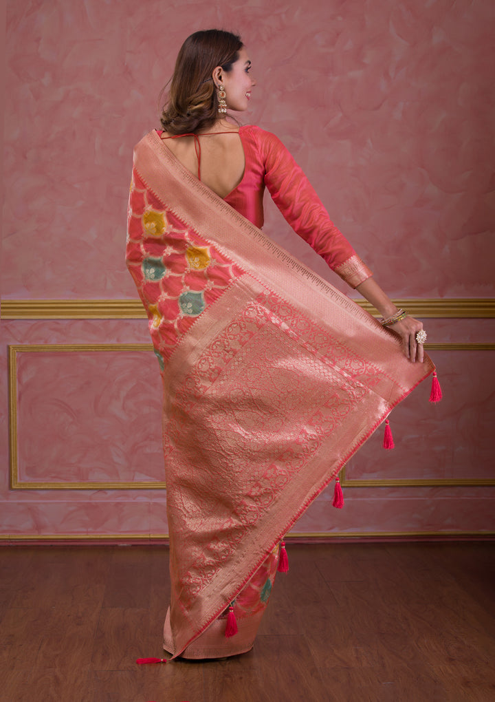 Peach Zariwork Brocade Saree