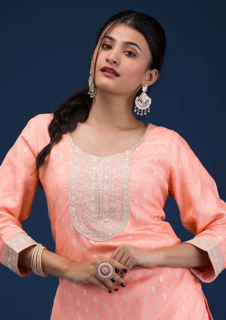 Peach Zariwork Chanderi Readymade Salwar Suit