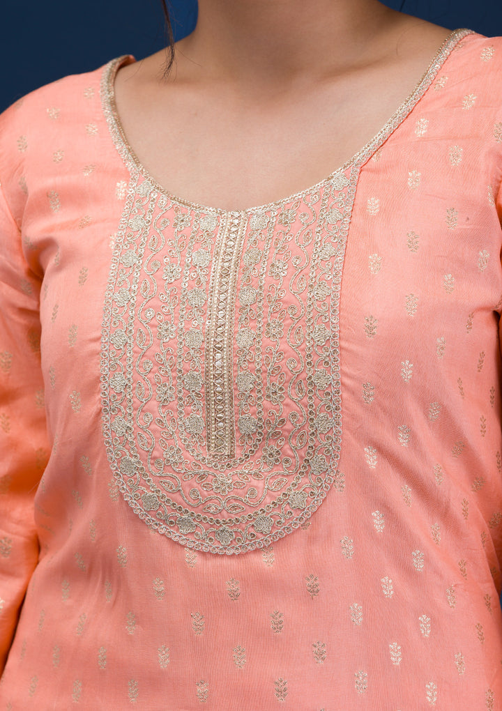 Peach Zariwork Chanderi Readymade Salwar Suit