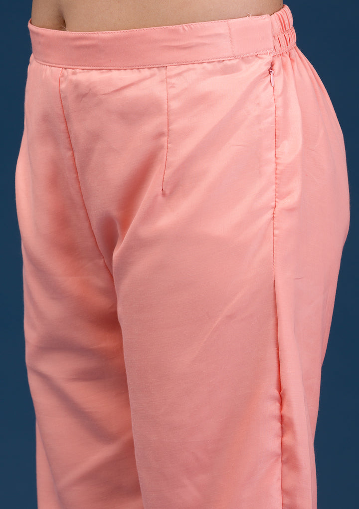Peach Zariwork Chanderi Readymade Salwar Suit
