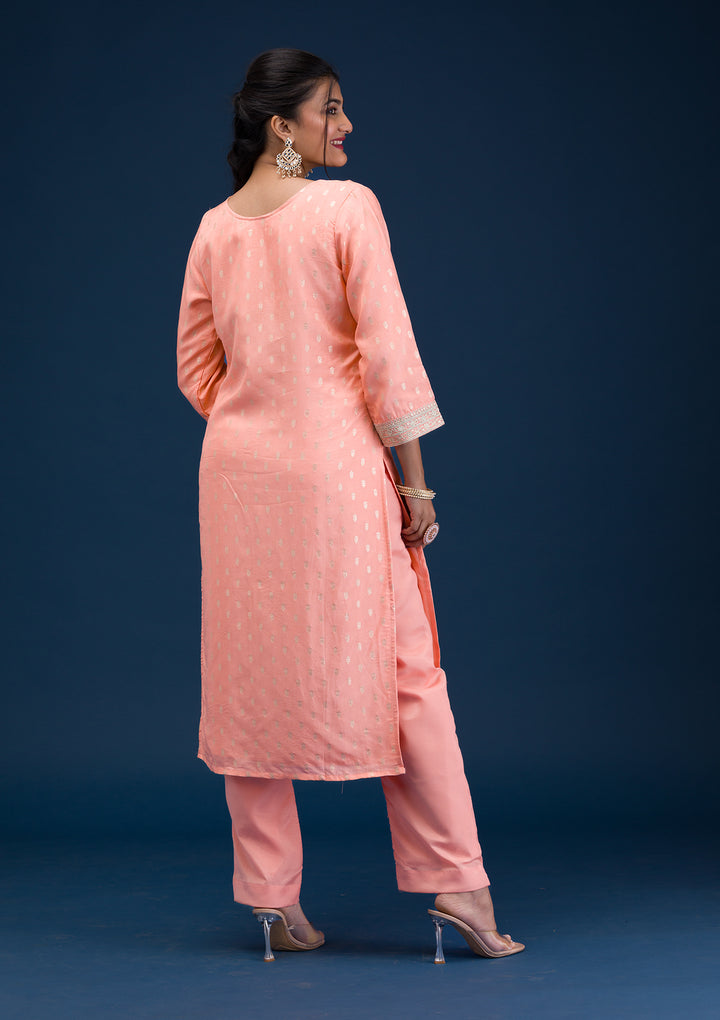 Peach Zariwork Chanderi Readymade Salwar Suit