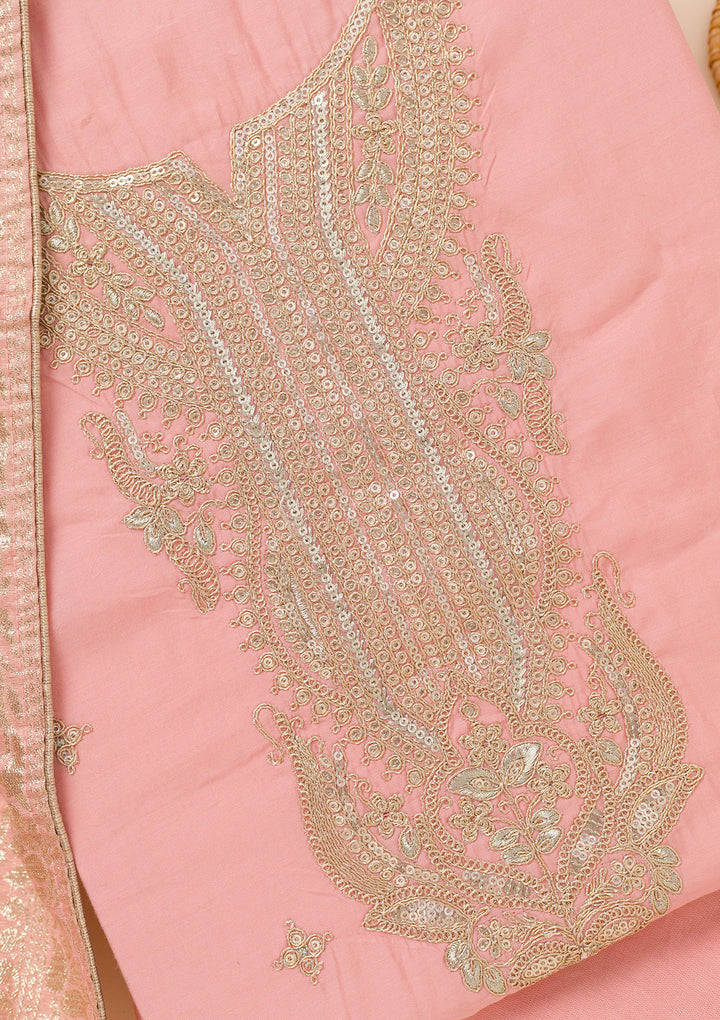 Peach Zariwork Chanderi Unstitched Salwar Suit