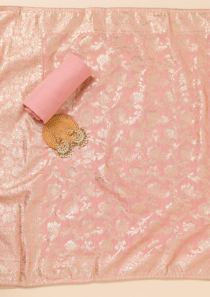Peach Zariwork Chanderi Unstitched Salwar Suit