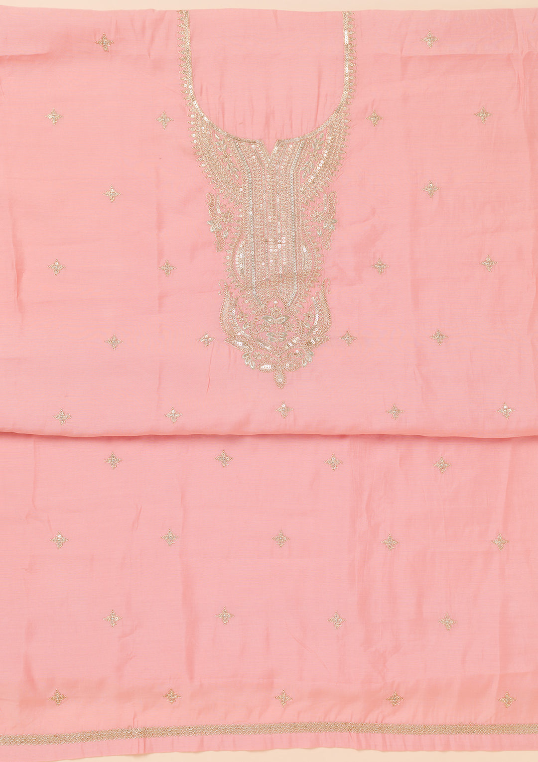 Peach Zariwork Chanderi Unstitched Salwar Suit