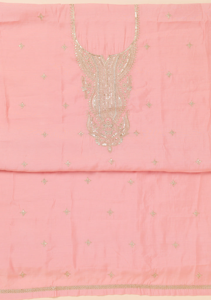 Peach Zariwork Chanderi Unstitched Salwar Suit