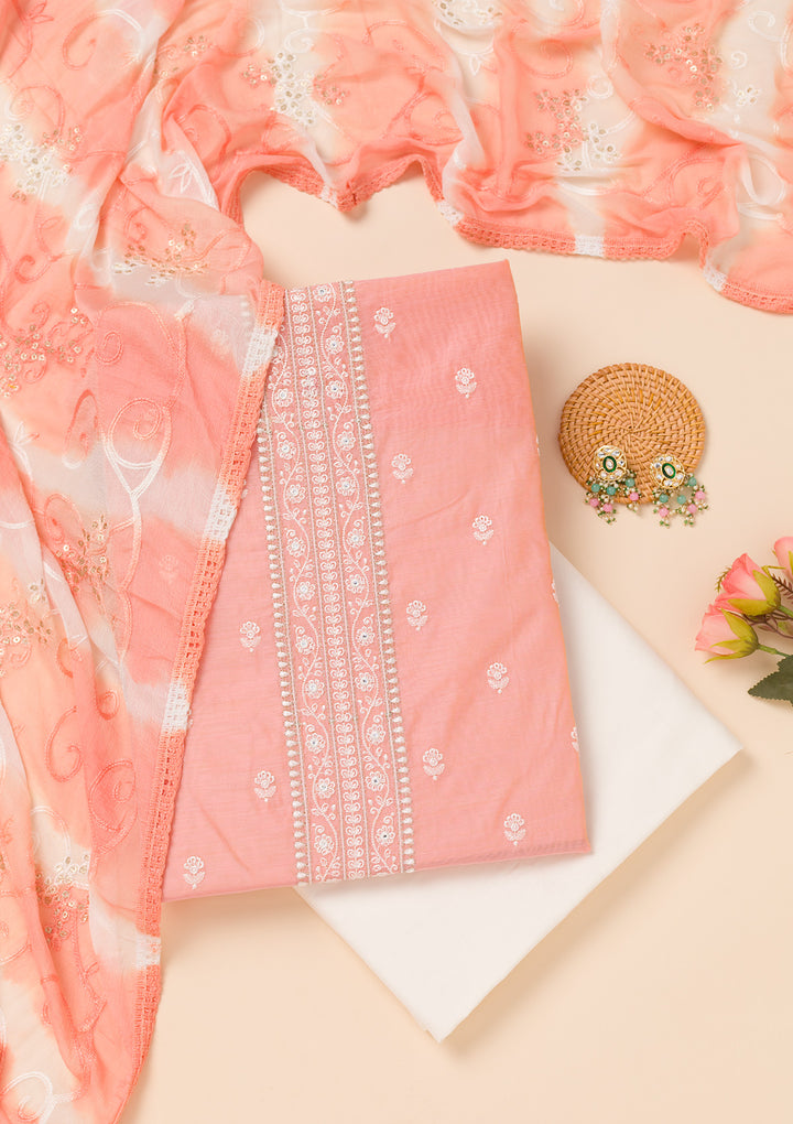 Peach Zariwork Chanderi Unstitched Salwar Suit