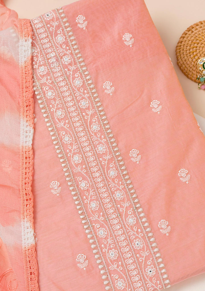 Peach Zariwork Chanderi Unstitched Salwar Suit