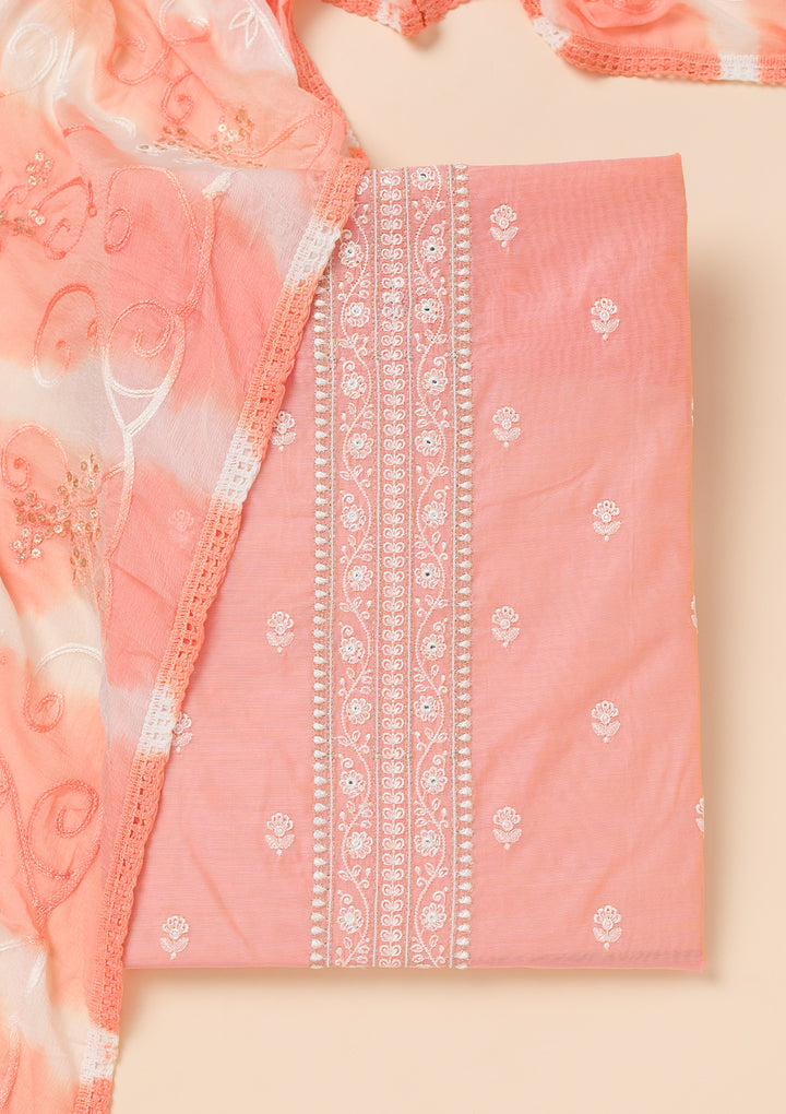 Peach Zariwork Chanderi Unstitched Salwar Suit