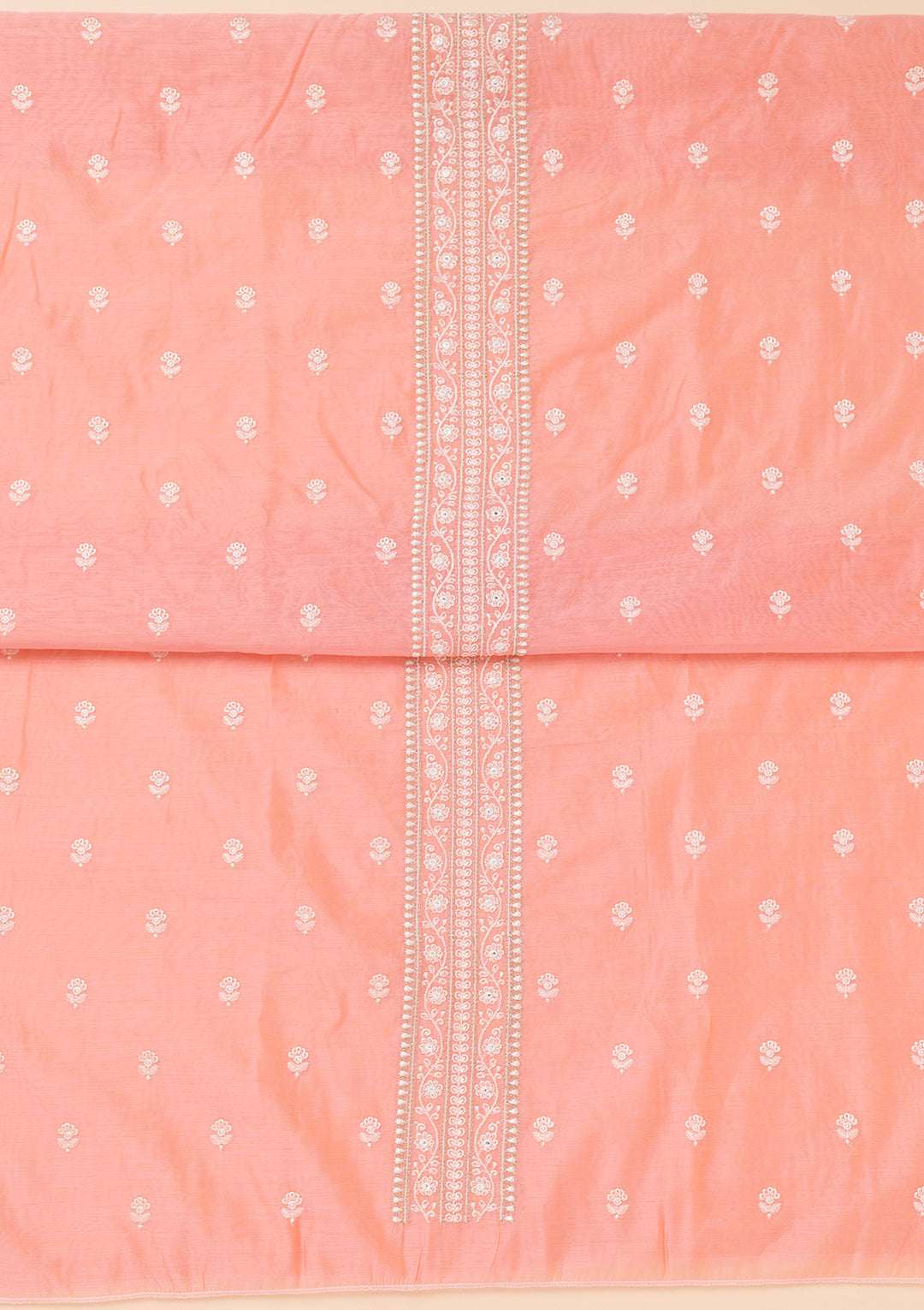 Peach Zariwork Chanderi Unstitched Salwar Suit