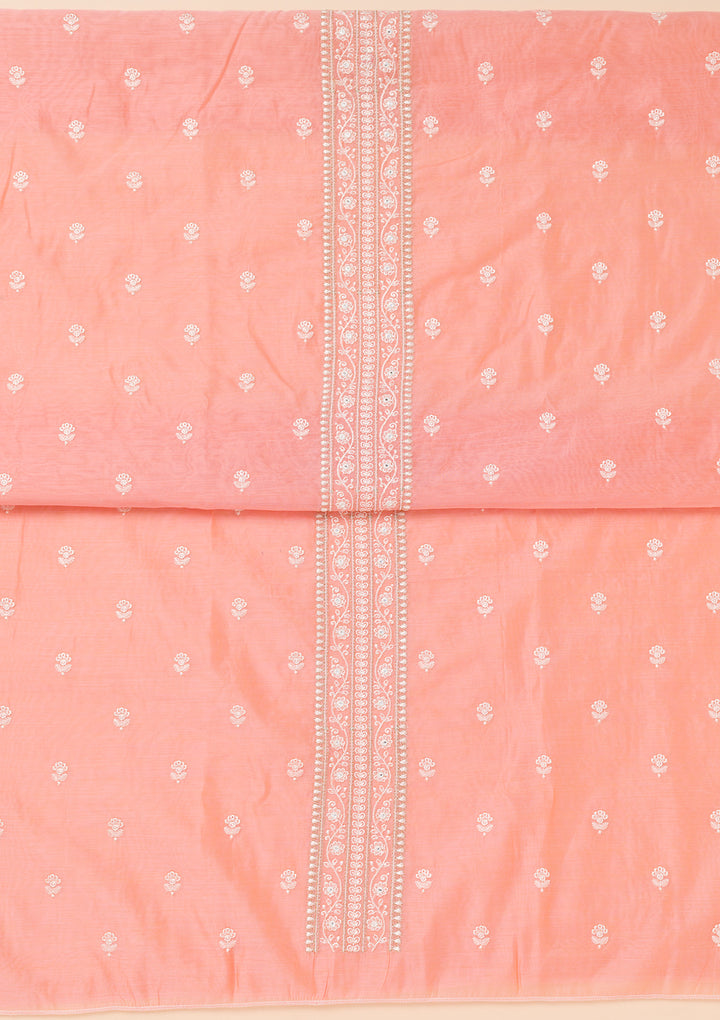 Peach Zariwork Chanderi Unstitched Salwar Suit