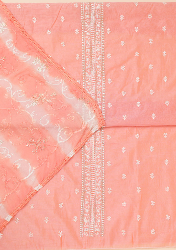 Peach Zariwork Chanderi Unstitched Salwar Suit