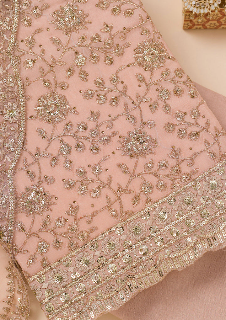 Peach Zariwork Georgette Unstitched Salwar Suit