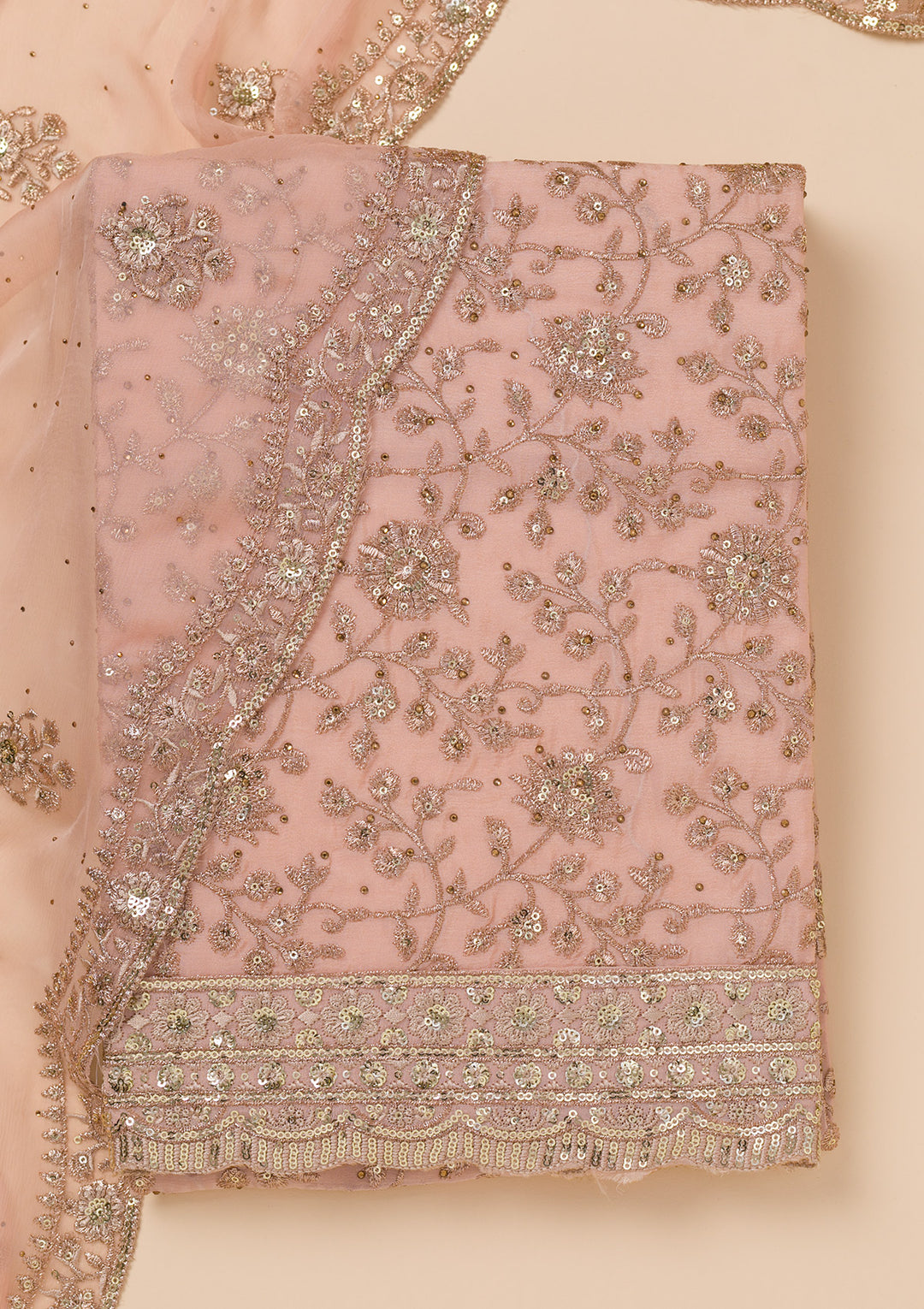 Peach Zariwork Georgette Unstitched Salwar Suit