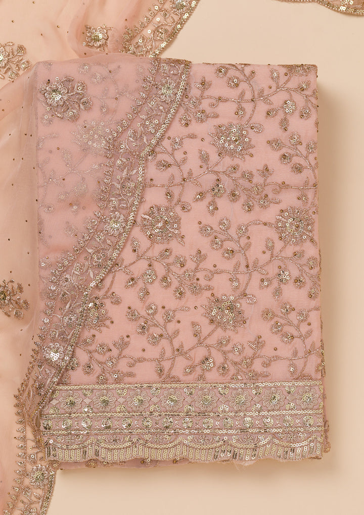 Peach Zariwork Georgette Unstitched Salwar Suit