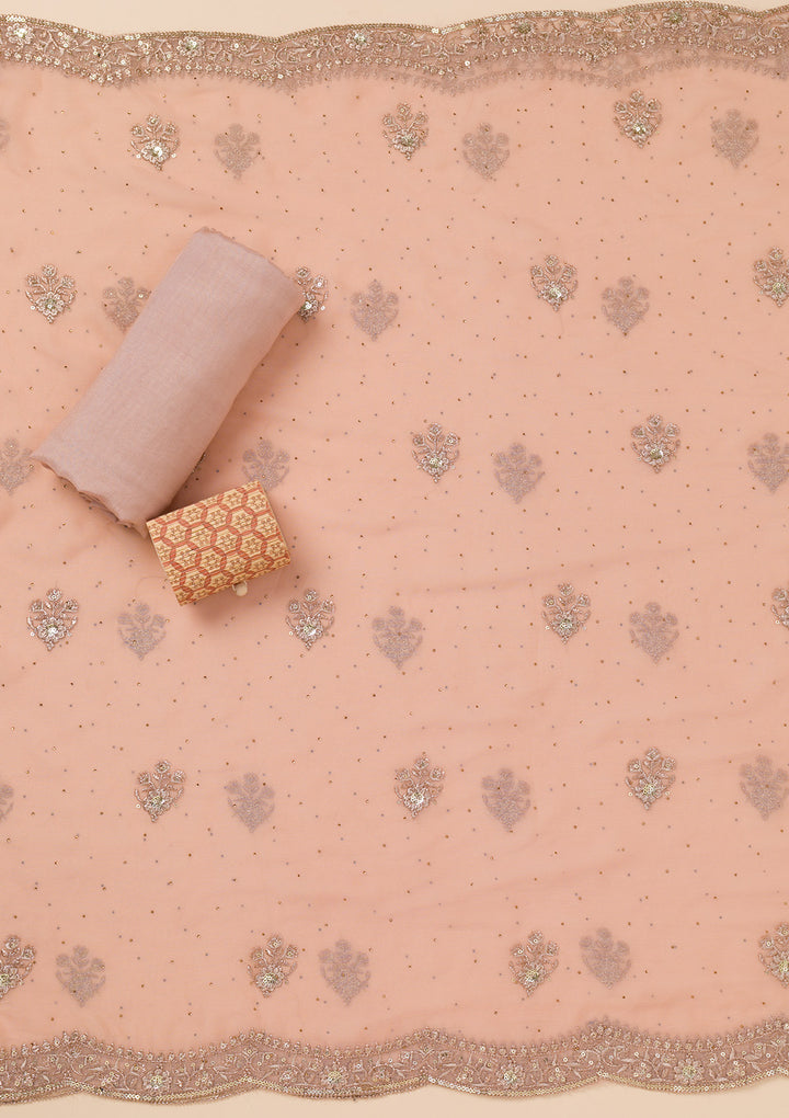 Peach Zariwork Georgette Unstitched Salwar Suit