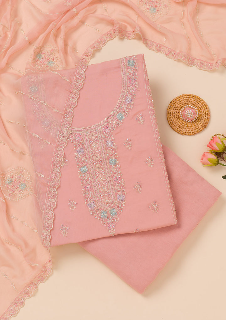Peach Zariwork Georgette Unstitched Salwar Suit